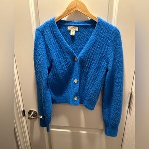Jessica Simpson Blue Fuzzy Cropped Cardigan